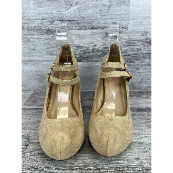 Just Fab Womens Beige Faux Suede Double Strap Heels Size 9 - Picture 3 of 8